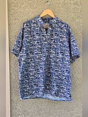 Yiume Men's Blue Short-Sleeve Printed Sailboat Button-Up Shirt